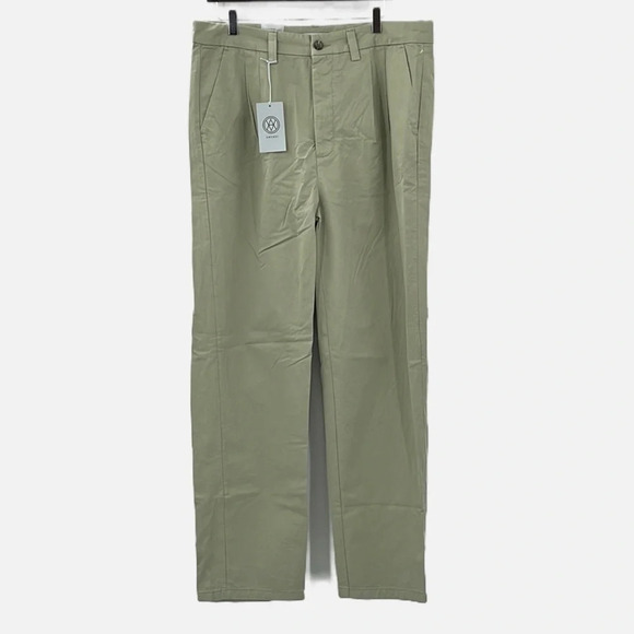 Amendi Gunnar in Green Organic Cotton Pleat Front Button Fly Pants - NEW Size 34 - Picture 1 of 11